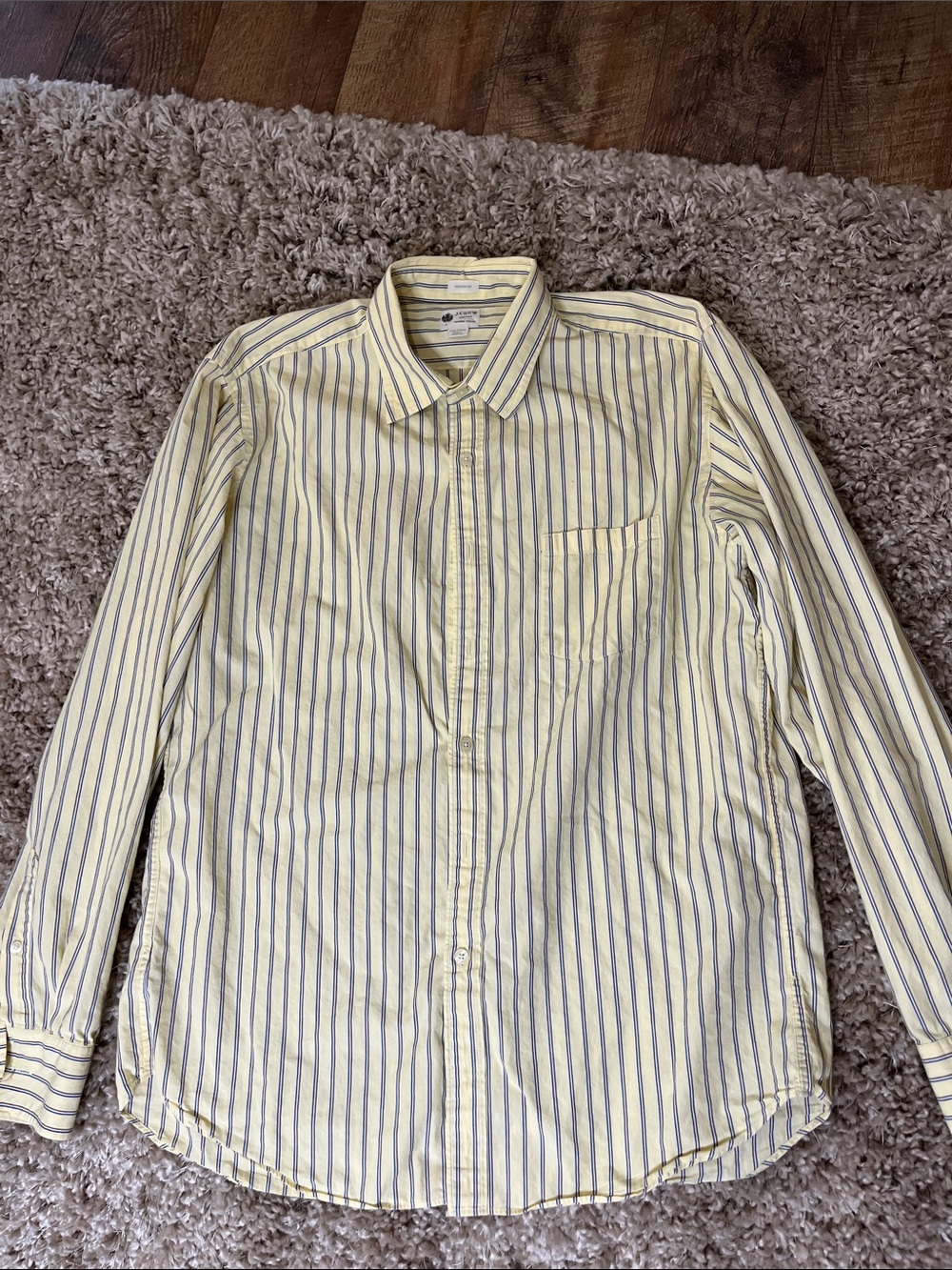 J crew tailored fit large Men's Yellow Stripe Long-Sleeve Button-Up Shirt